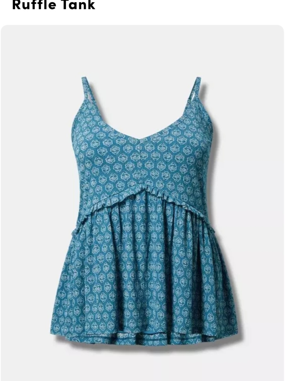 Torrid Teal Blue Printed Ruffle Tank